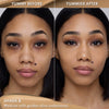 Vorher-Nachher-Bild einer Frau mit mittlerem Hautton nach Anwendung des Yummy Skin Lift & Flex Concealers 8 – sichtbar ebenmäßiger Teint.