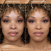 Vorher-Nachher-Bild einer Frau mit mittlerem Hautton nach Anwendung des Yummy Skin Lift & Flex Concealers 9 – sichtbar ebenmäßiger Teint.