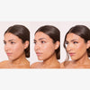 Das Gesicht einer Frau wird ohne Primer, mit Moisture Grip Serum Primer als auch mit Make-up gezeigt.