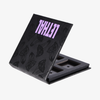 Die MAGNETIC™ Customizable Palette von Lethal Cosmetics ist schwarz mit lilafarbenem Text und hat leere Fächer für Schminkpfännchen.