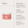 Rosafarbener Tiegel mit dem Living Proof Curl Elongator neben Eigenschaften der enthaltenen Inhaltsstoffe.