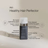 Eine Flasche Living Proof Perfect Hair Day Healthy Hair Perfector mit einem Text, der die vier Hauptvorteile und Schlüsselbestandteile hervorhebt.