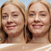 Blonde Frau vor und nach der Anwendung des Lumene CC All-Over Concealer 2 Medium - Nachher: ebenmäßiger, strahlenden Teint.