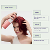 Eine rothaarige Frau verwendet maria nila Finishing Spray auf ihrem Haar und befolgt dabei die schrittweise Styling-Anleitung.