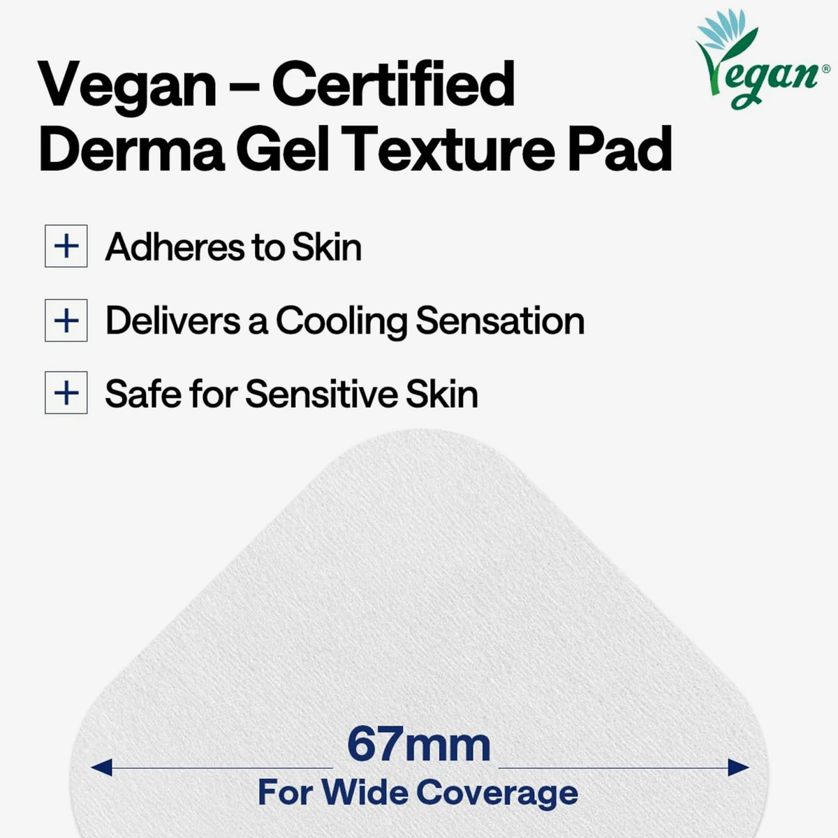 Der Text lautet: Mediheal Watermide Moisture Pad; 67 mm für eine großzügige Abdeckung; kühlt, beruhigt, geeignet für empfindliche Haut. Vegan-Logo in der Ecke.