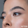 Nahaufnahme des Gesichts einer Frau mit gepflegten Augenbrauen nach der Anwendung von Mesauda Beauty's Brow a Spell, mit "AFTER" in der Ecke.