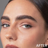 Nahaufnahme des Gesichts einer Frau mit vollen, gepflegten Augenbrauen und glatter Haut nach der Anwendung von Mesauda Beauty's Brow a Spell. Der Text lautet AFTER.