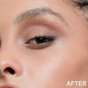 Nahaufnahme des Auges und der Augenbraue einer Person mit glatter Haut und Make-up, unter Verwendung von Mesauda Beauty Brow Glaminate - 101 Clear, beschriftet mit AFTER in der Ecke.