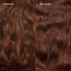 Vorher-Nachher-Bild: braunes lockiges Haar kraus und undefiniert (vor) und  definiert und mit Feuchtigkeit versorgt (nach) der Anwendung des N°0 Intensive Bond Building Hair Treatment.