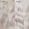 Graues krauses Haar (links) vor und farbintensives glänzendes Haar (rechts) nach der Anwendung des N°4P Blond Enhancer Toning Shampoo.