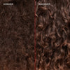 Braune krause Locken (links) vor und glänzende definierte Locken (rechts) nach der Anwendung des N°6 Bond Smoother.
