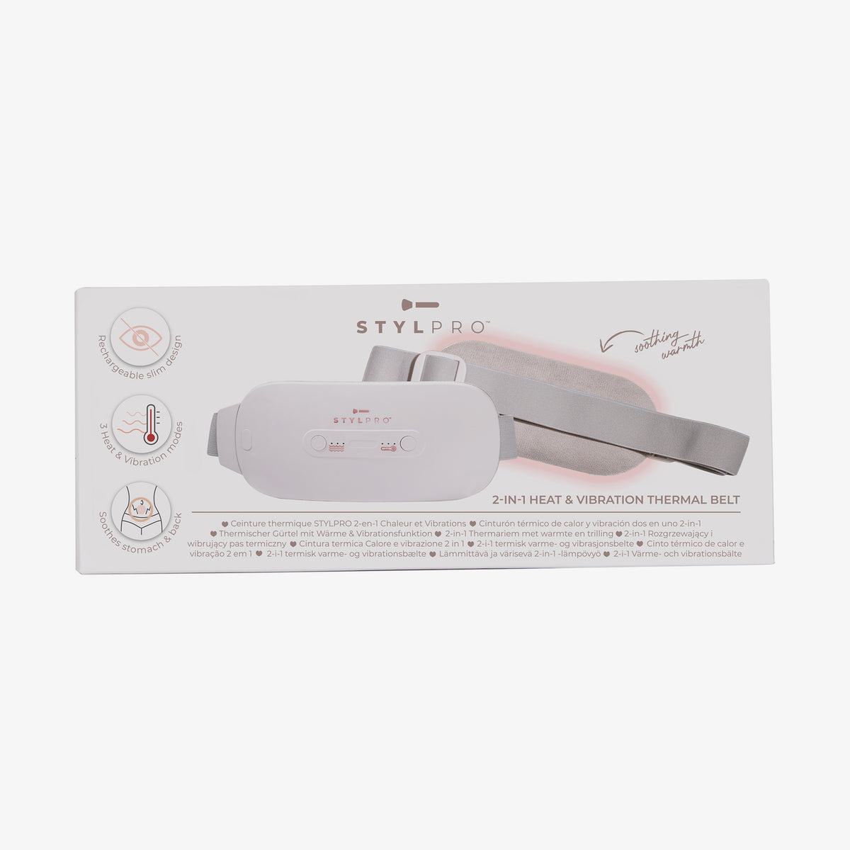 Verpackung des Toastie Tummy mit Bildern des Gürtels und Produktdetails.