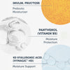 Das Diagramm zeigt Inulin, Panthenol und 4D-Hyaluronsäure und hebt die feuchtigkeitsspendende Wirkung Serum hervor.