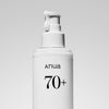Weiße Lotionspumpflasche mit der Aufschrift „Heartleaf 70 Daily Lotion“ vor einem schlichten hellgrauen Hintergrund.