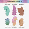 6 Puderswatches der Lightwork Freedom Mini Palette Pastel Dream auf weißem Hintergrund.