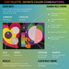 Love is Love-Palette mit schimmernden bunten Farbtönen auf farbenfrohem Hintergrund und Infos.