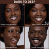 Vier Personen mit dunkler bis tief-dunkler Haut, jeweils mit passender Concealer-Nuance von Shade 17 bis Shade 20 gezeigt.