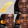 Vier Bilder zeigen das Gesicht einer Frau vor und nach dem Auftrag des  Yummy Skin Moisture Repair Balm Serum.