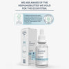 Tropfflasche und Schachtel mit 2 % Hyaluronsäure + B5 Intensive Hydration Serum mit den oben stehenden Informationen zur umweltfreundlichen Verpackung.