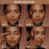Eine Collage einer Frau, die sich mit der Danessa Myricks Beauty Groundwork Palette - Defining Neutrals schminkt.