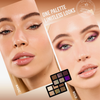 Zwei Split-Screen-Porträts einer Person mit dezenten und auffälligen Lidschatten-Looks, in der Mitte die Lightwork Palette VIII Freedom Palette.