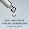 Eine Pipette, die eine klares Scalp Care Density Serum von Living Proof abgibt, mit Text, der die Vorteile des Living Proof Scalp Care Density Serums für die Haarpflege hervorhebt.