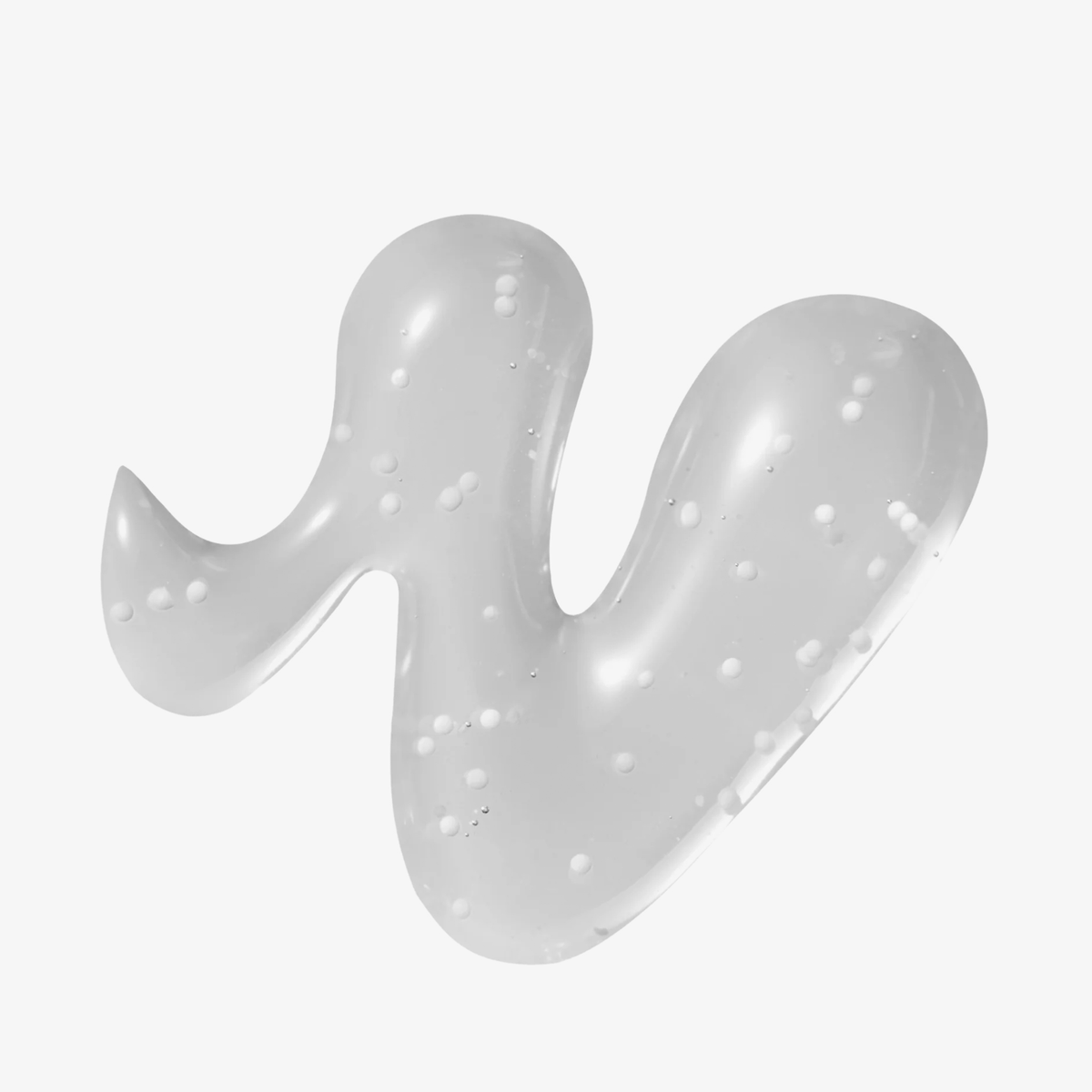 Nahaufnahme einer klaren Geltextur mit weißen Kapseln in geschwungener Form – zeigt die Konsistenz der Skin1004 Centella Brightening Ampoule.