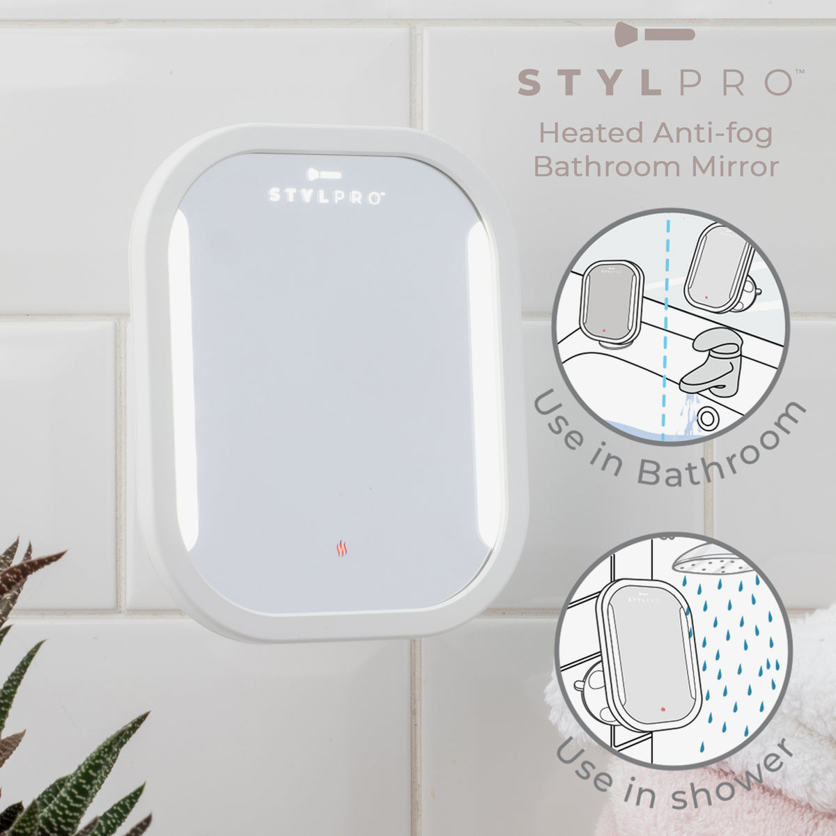 Clear View Badezimmerspiegel: Rechteckiger, beheizter Spiegel mit LED-Leuchten, perfekt für die Verwendung im Badezimmer und unter der Dusche.