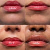 Vier Nahaufnahmen zeigen die Lippen mit dem tinted Lipgloss von verschiedenen Hauttönen.