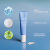 Blaue Tube der Lumene Nordic Hydra Hydrating Eye Gel Cream mit Bildern und Text: Hyaluronsäure, Xylit, Birkenblattextrakt.