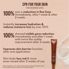 Infografik mit Hautpflegestudienergebnissen für Danessa Myricks Beauty Yummy Skin 10/10 Barrier Boost, mit Produkttube, klaren Schalen und zusammengefassten Vorteilen auf beigem Hintergrund.
