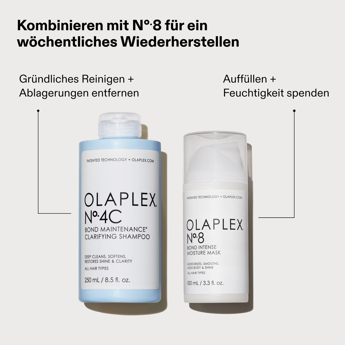 Empfehlung der Kombination von N°4C Bond Maintenance Clarifying Shampoo und N° 8 Bond Intense Moisture Mask.