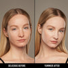 Vorher-Nachher-Bild einer Frau mit hellem Hautton nach Anwendung der Yummy Skin Serum Foundation 3P – sichtbar ebenmäßiger Teint.
