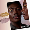 Make-up Look an einem Mann mit der Lightwork VII Palette: Shades Warmth und Wish für ein strahlendes Augen-Make-up mit goldenen und violetten Akzenten.