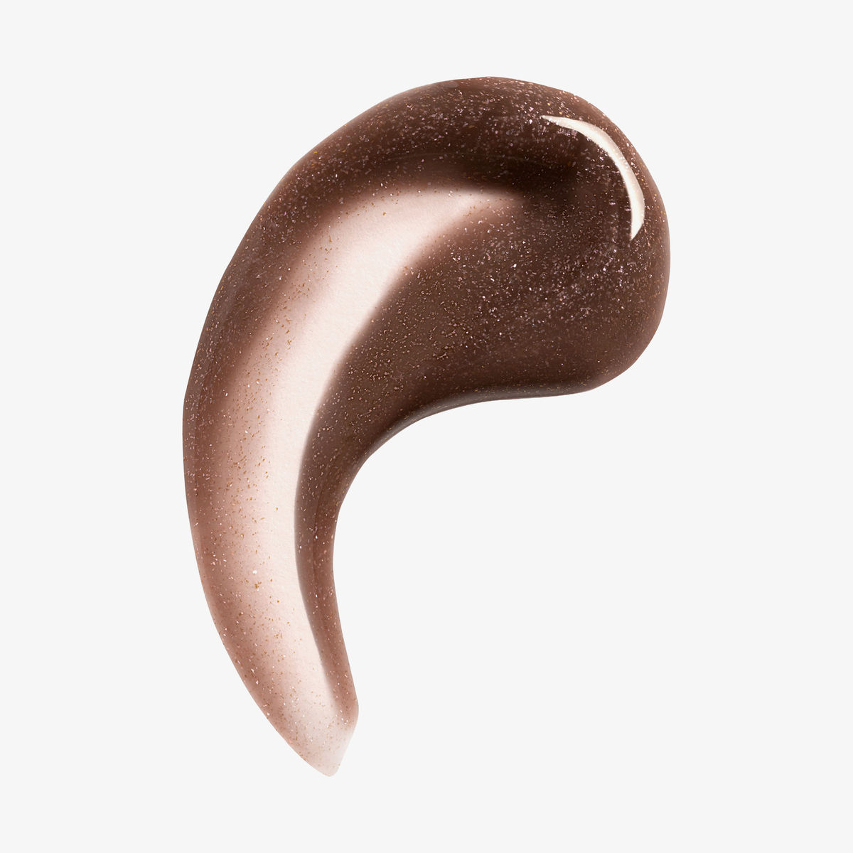 Ein geschwungener Strich aus cremigem, schimmerndem braunem Make-up von Lumene GARDEN OF TREATS SET 2026 auf weißem Hintergrund.