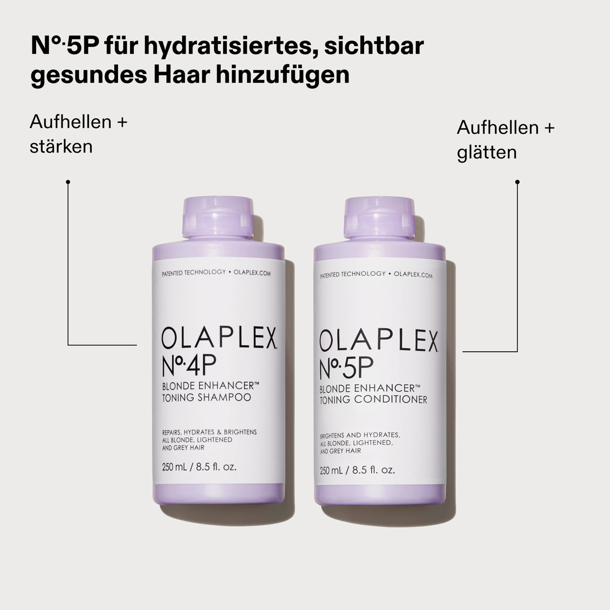 Empfehlung der Kombination von N°4P Blond Enhancer Toning Shampoo und N°5P Blond Enhancer Toning Conditioner.