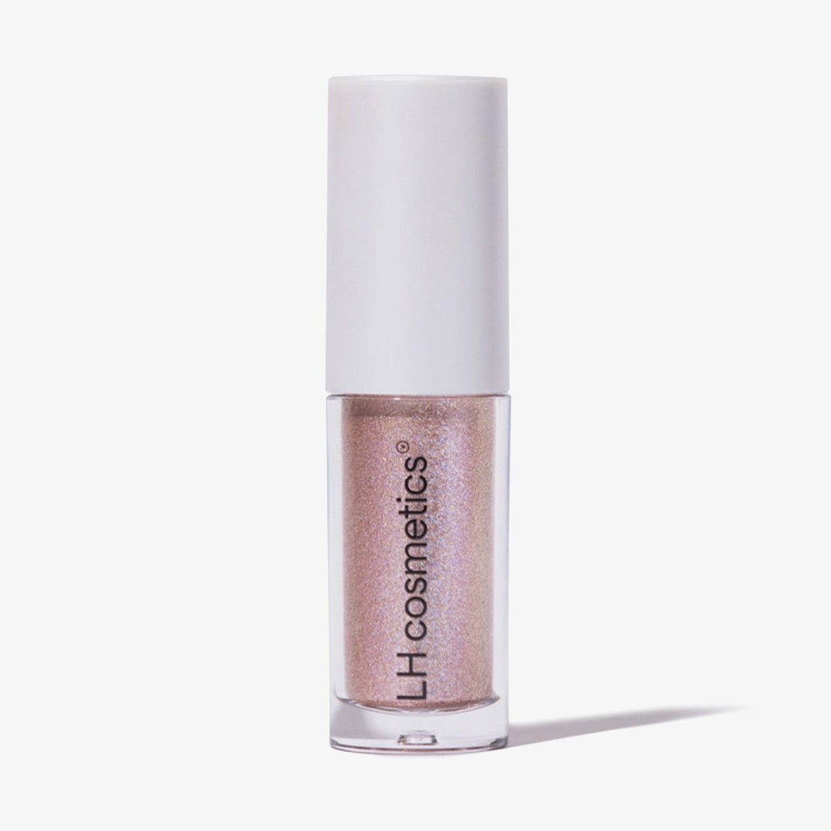 Transparente Tube Sparkl von LH Cosmetics mit weißer Kappe und hellrosa schimmerndem Farbton namens Delish.
