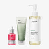 Anua 3-Step K-Beauty Set mit Niacinamid 10+ TXA Serum, Heartleaf Pore Deep Cleansing Foam und Heartleaf Pore Control Cleansing Oil für klare Haut.