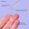 Eine Pipette, die Stress Less Serum auf die Finger abgibt; daneben Anwendungshinweise.