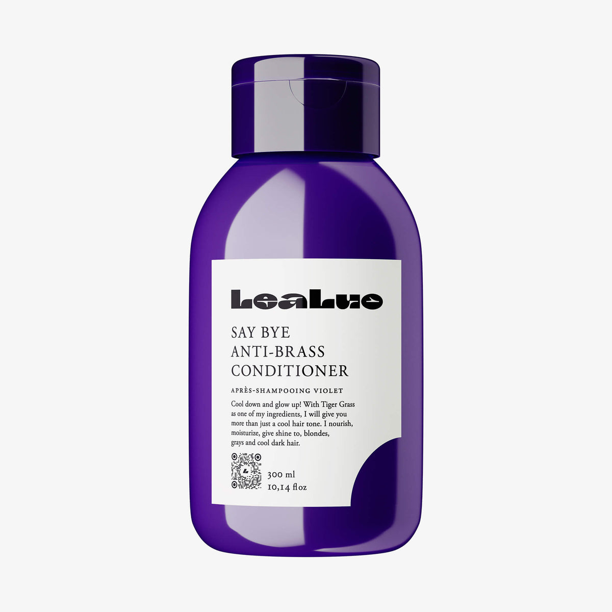 Lila Flasche LeaLuo Say Bye Anti-Brass Conditioner Success in 300 ml mit schwarzem Text auf weißem Etikett.