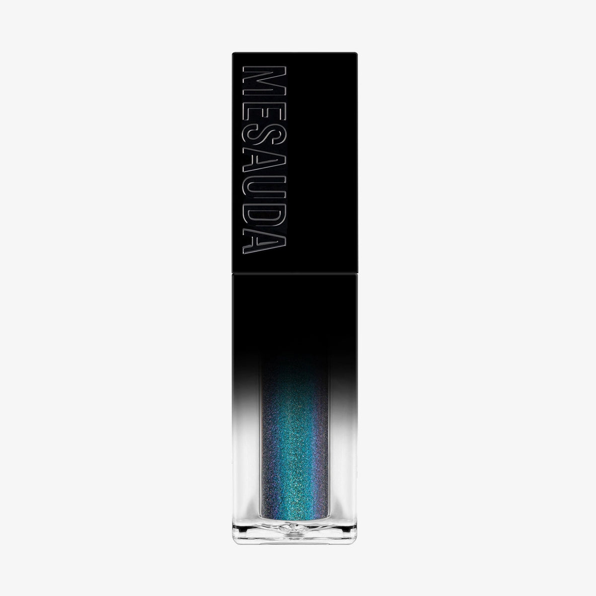 Der Galactic Shadow Flüssigliedschatten von Mesauda Beauty in einer rechteckigen Tube mit dem Mesauda-Label auf einer schwarzen Kappe.
