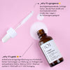 Eine Pipette und eine offene Flasche Power Peptides liegen auf rosaner Oberfläche; daneben Infos zu Inhaltsstoffen und Produkteigenschaften.