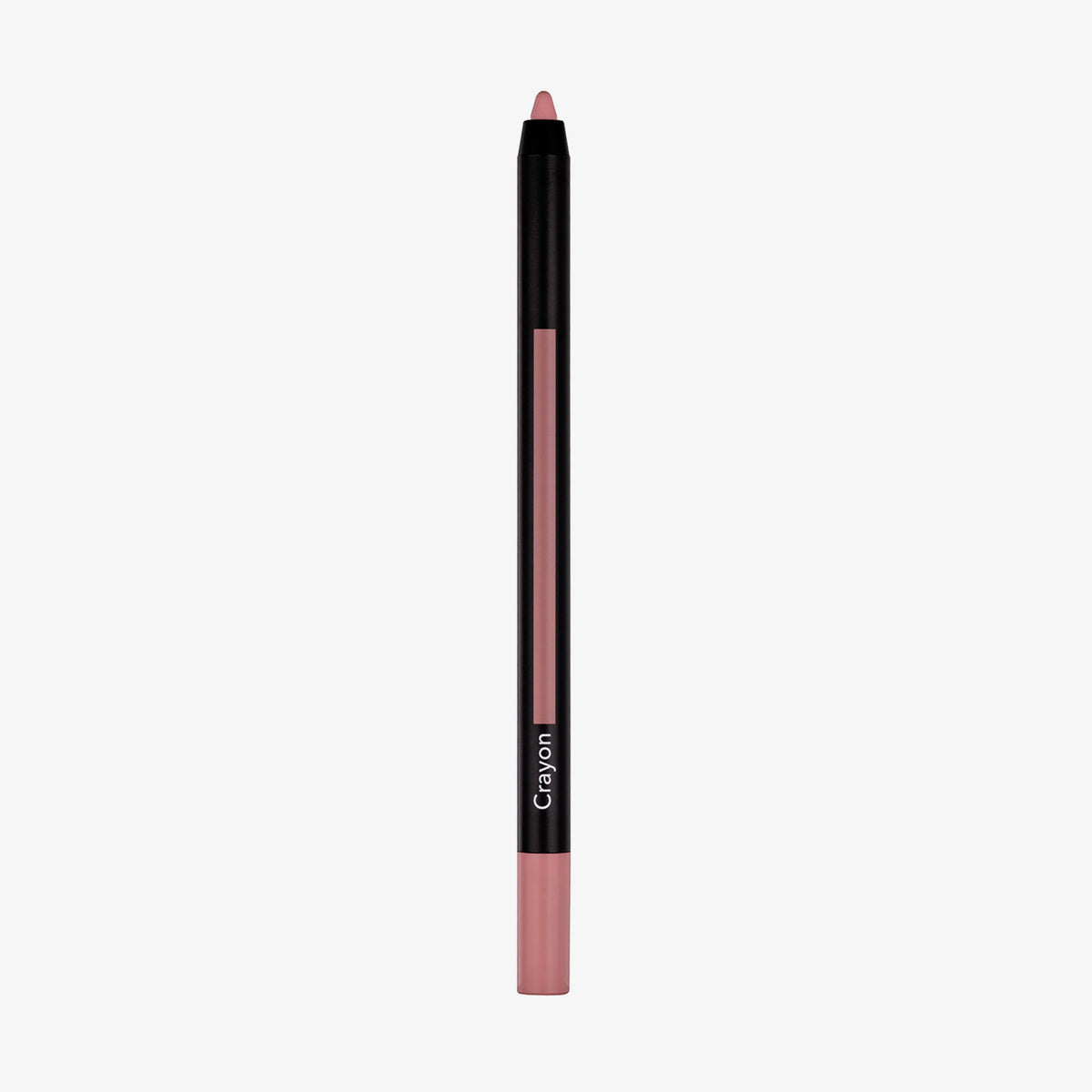 Schwarzer Crayon Lipliner und Make-up-Stift in der Farbe Mellow Mauve (rosé) von LH Cosmetic auf weißem Hintergrund.
