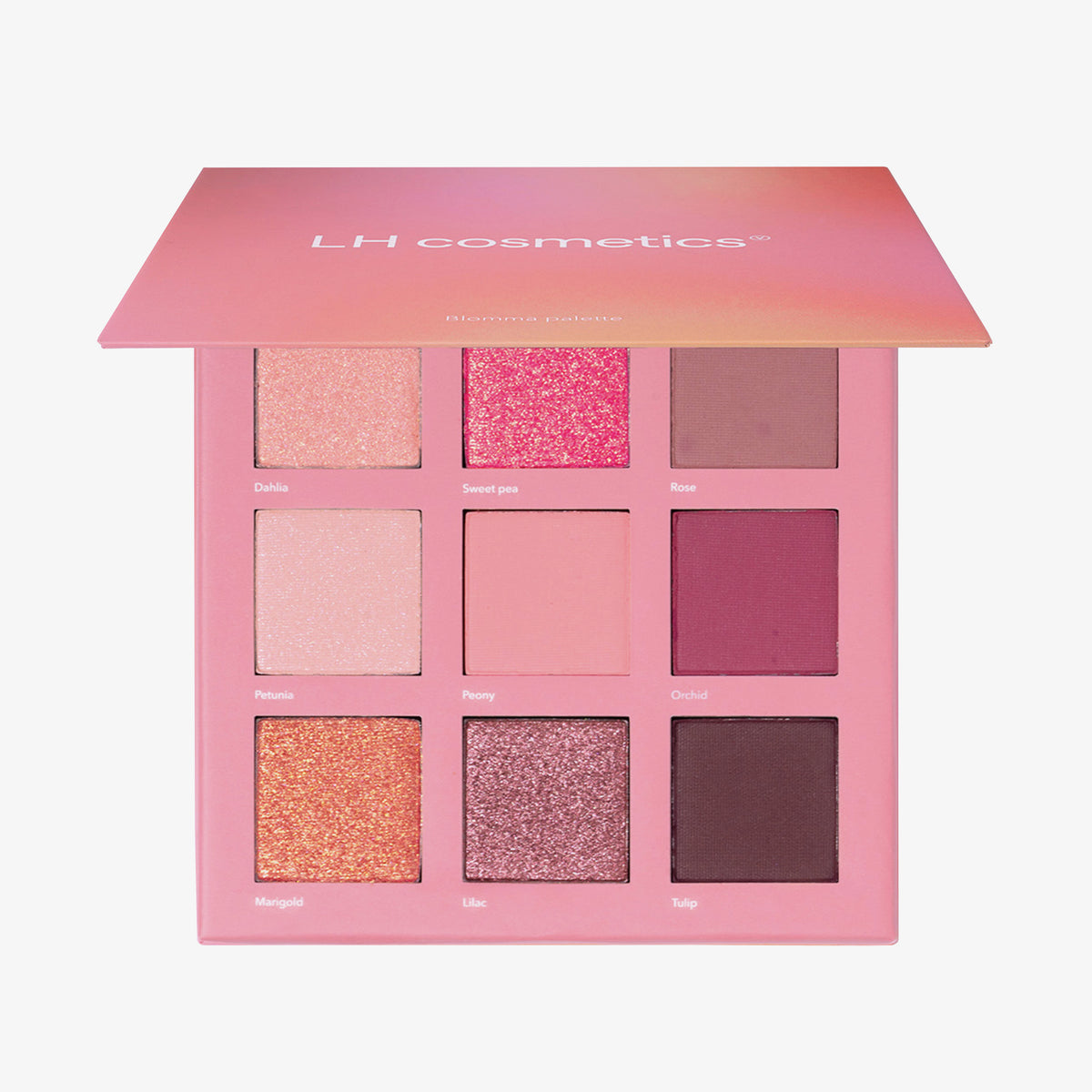 Die Blomma Palette von LH Cosmetics umfasst neun Lidschatten in Rosa-, Malven- und Beerentönen, die jeweils nach einer Blume benannt sind.