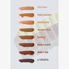 Acht Swatches Blursh Bronzed von Made by Mitchell, daneben der jeweilige Name des Farbtons.