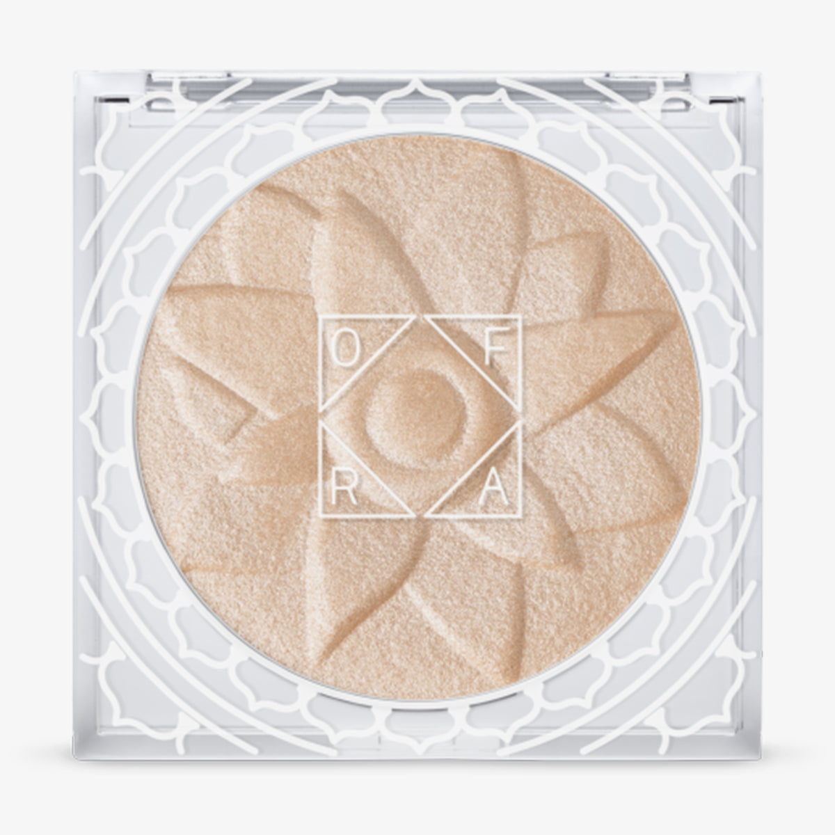 Das OFRA Pure Glow Finishing Powder in der Nuance Light in runder, transparenter Dose mit weißem Deckel.