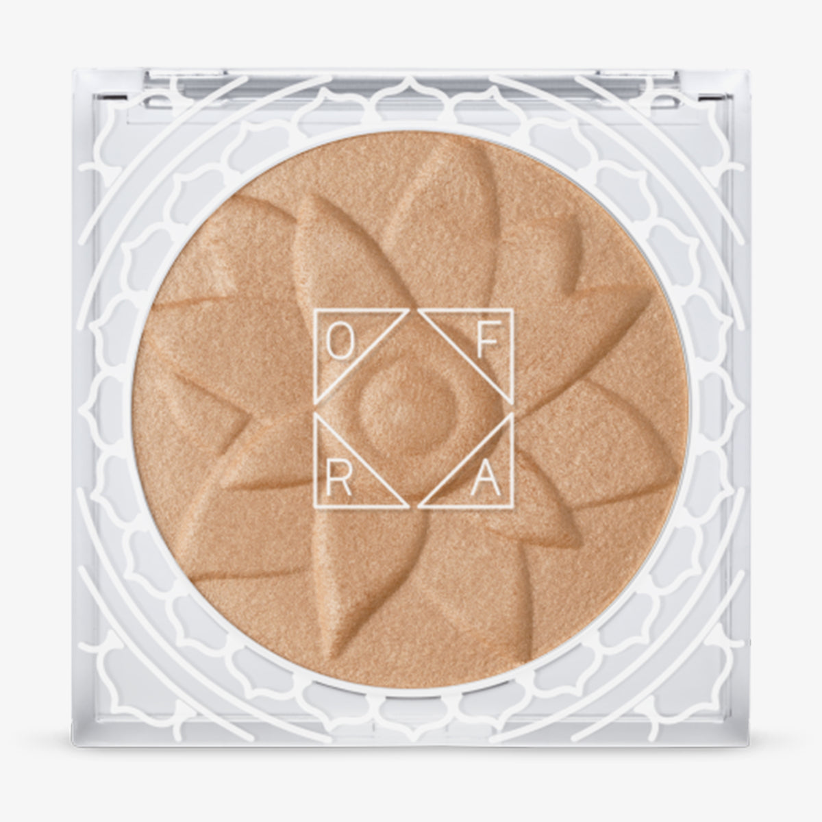 OFRA Pure Glow Finishing Powder in der Nuance Medium in runder, transparenter Dose mit weißem Deckel und Purish-Branding, auf weißem Hintergrund.