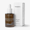 Eine Flasche Super C Serum von Transparent Lab zusammen mit der weißen Verpackungsbox mit schwarzer Aufschrift.