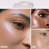 Drei Nahaufnahmen zeigen den Vision Flush Glow Femme auf dunkler, mittlerer und heller Haut.