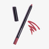 Offener Crayon Lipliner und Make-up-Stift in der Farbe Dusty Pink von LH Cosmetic neben einer Mauve Kritzelei auf weißem Hintergrund.